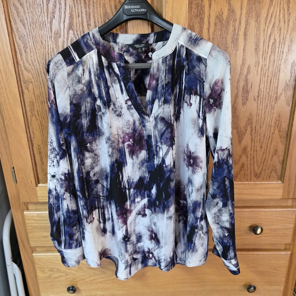 Simply Vera Vera Wang Women's Size X-Small Roll-Tab Sleeve Pintuck Blouse